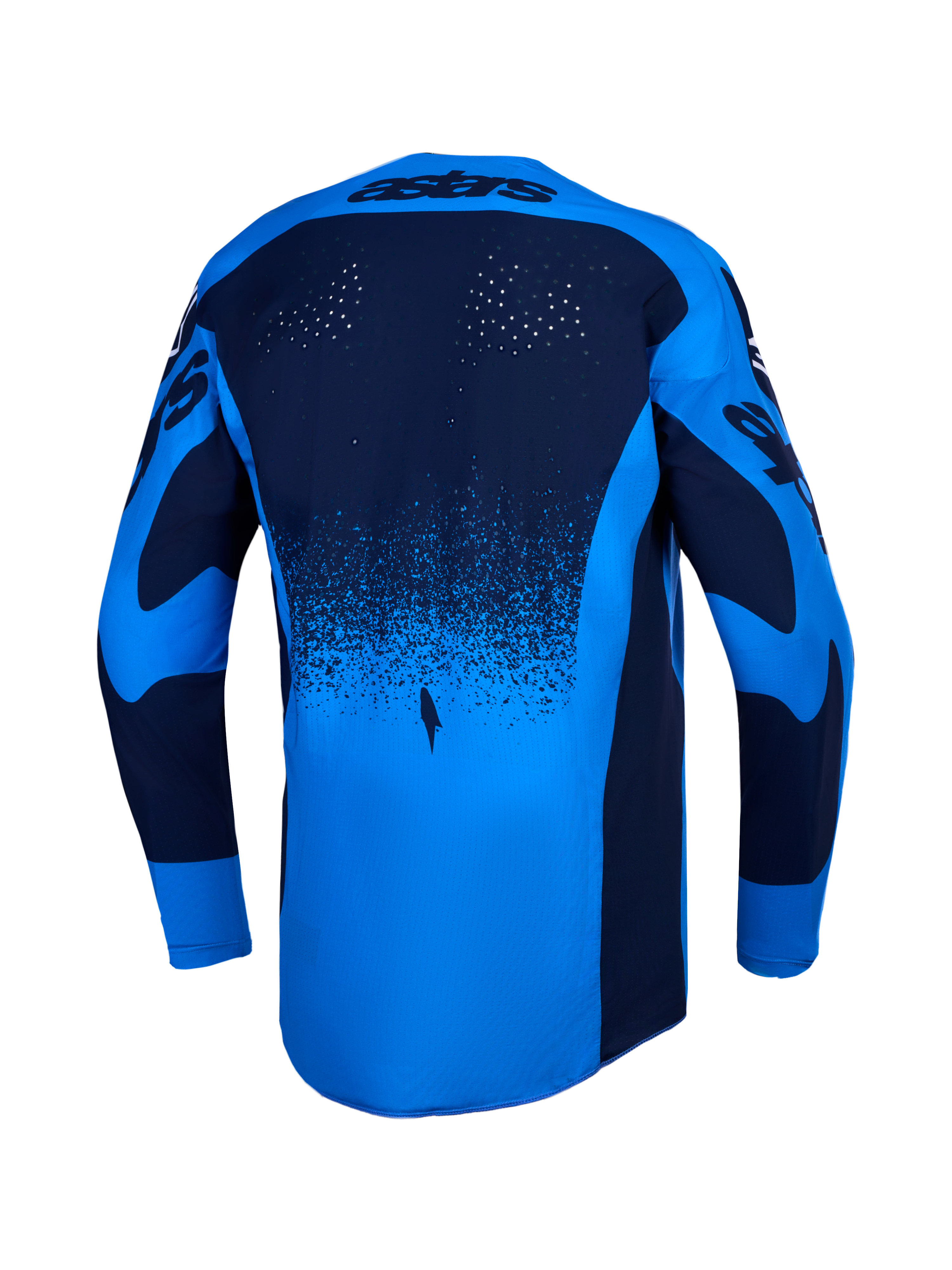 Alpinestars 2027 Techstar Swan Jersey, Men's Motocross Jersey, Blue and Navy, back view featuring laser-cut ventilation.