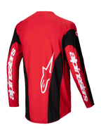 Alpinestars Techstar Dreem Jersey 2025, motocross jersey, felrood en zwart, achterkant met lichtgewicht poly-stretch constructie en verlengde achterzoom
