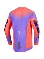 Alpinestars 2026 Supertech Scenz Jersey, Motocross Jersey, Hot Coral and Purple, back view featuring a lightweight stretch mesh chassis, laser-cut perforations for ventilation, and bold branding on the sleeves and lower back.