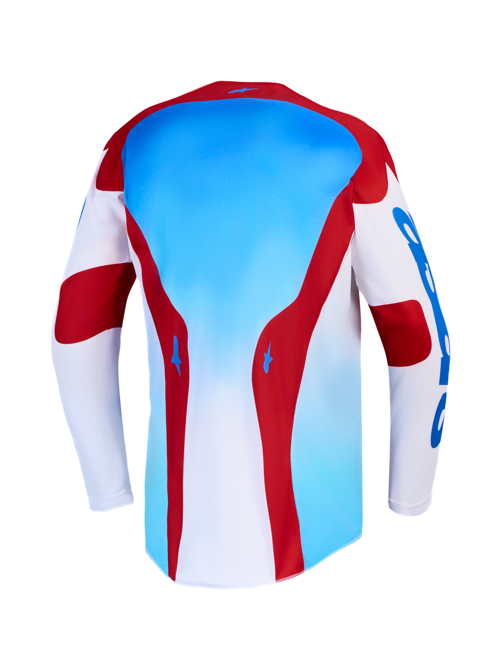 Alpinestars Racer Hunt Jersey AND Racer Hunt Gear Set, motorcrossjersey, blauw en rood, achteraanzicht met duurzame polyfabric constructie.