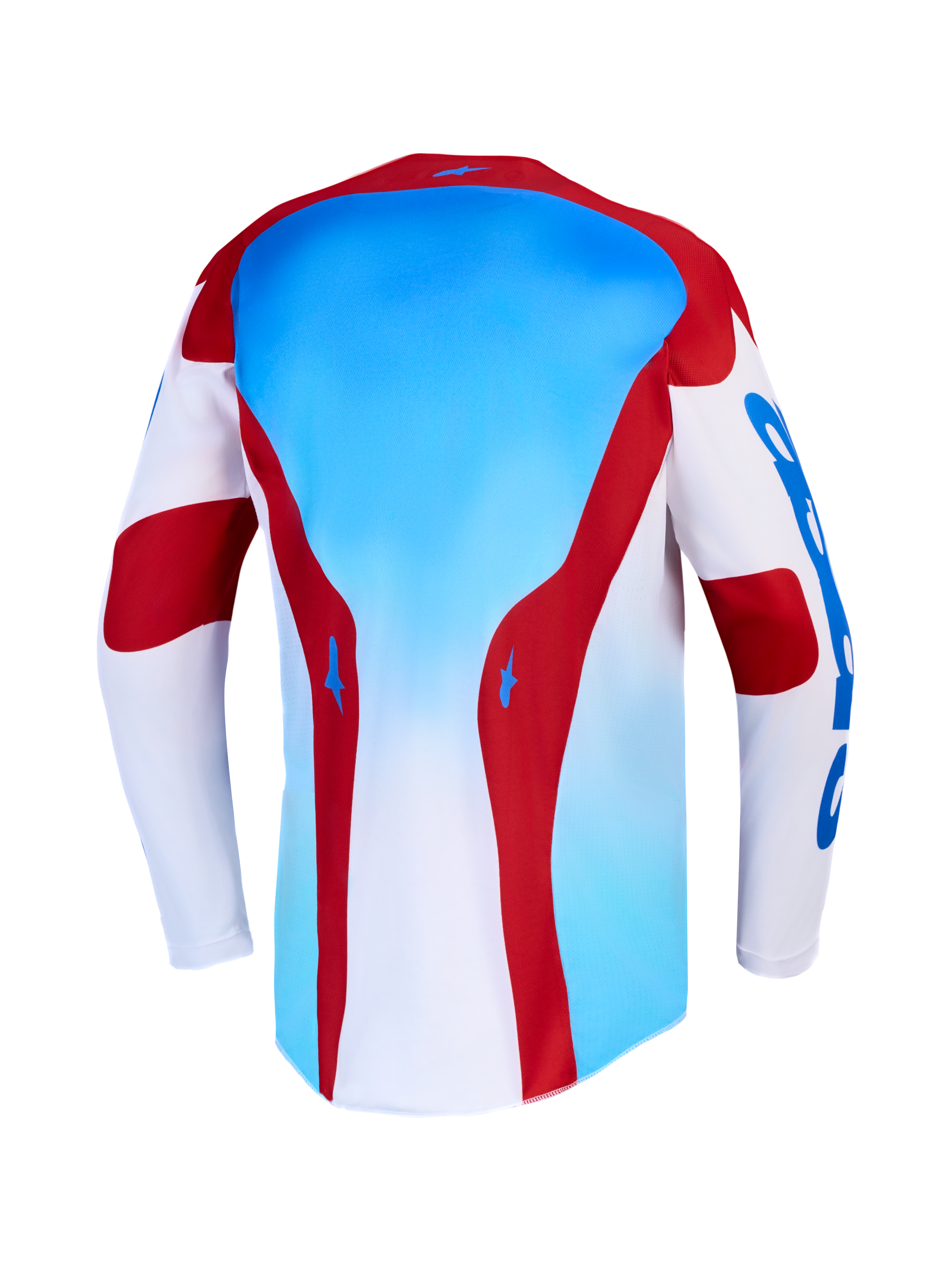 Alpinestars Racer Hunt Jersey AND Racer Hunt Gear Set, motorcrossjersey, blauw en rood, achteraanzicht met duurzame polyfabric constructie.