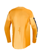 2027 Alpinestars Racer Amber jersey en gearset, achteraanzicht van oranje en diepblauwe vochtafvoerende motocrossjersey.