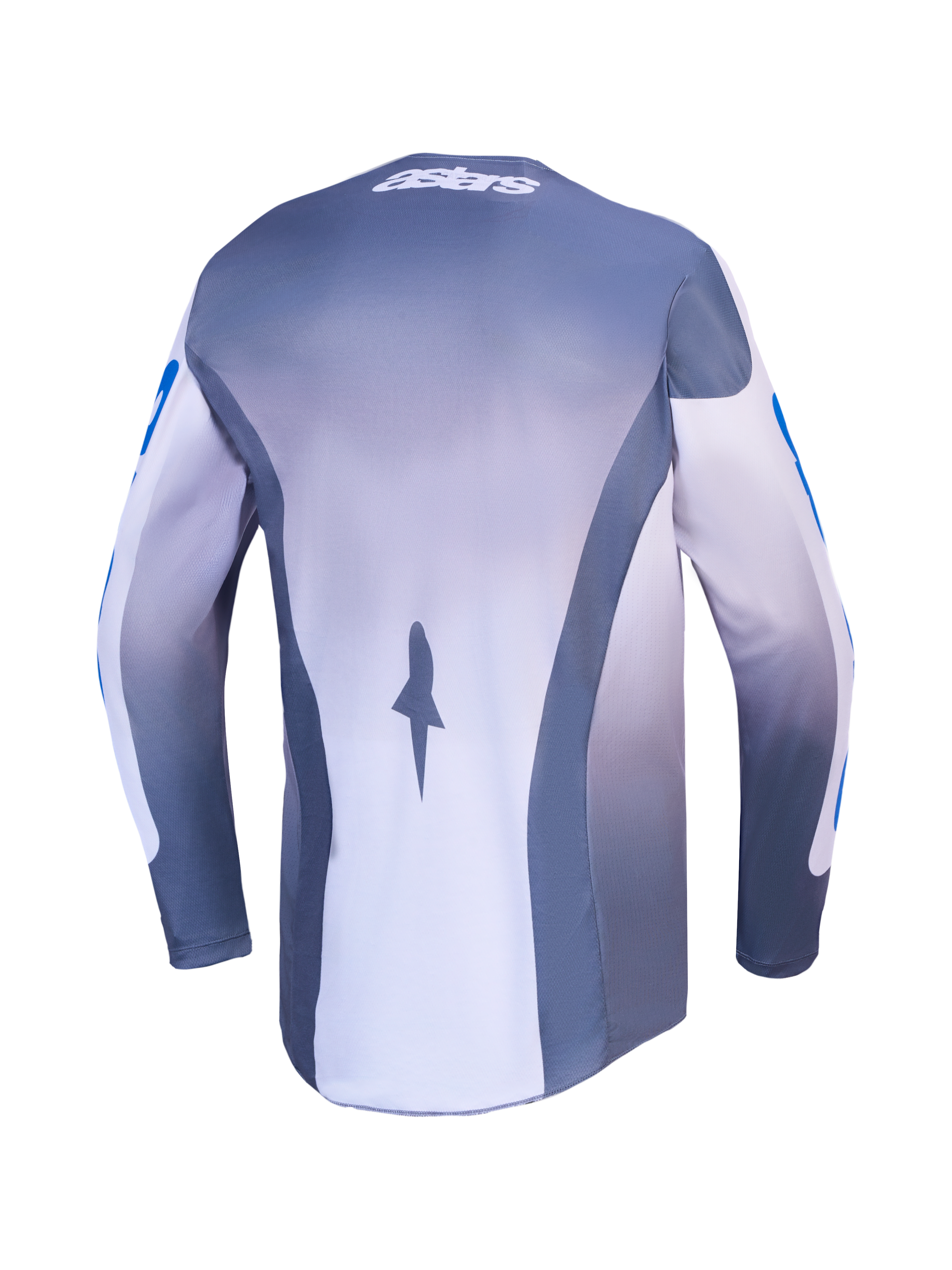 Alpinestars Racer Amber Jersey, Men's Motocross Jersey in Ash Gray and UCLA Blue, back view with breathable mesh panels.