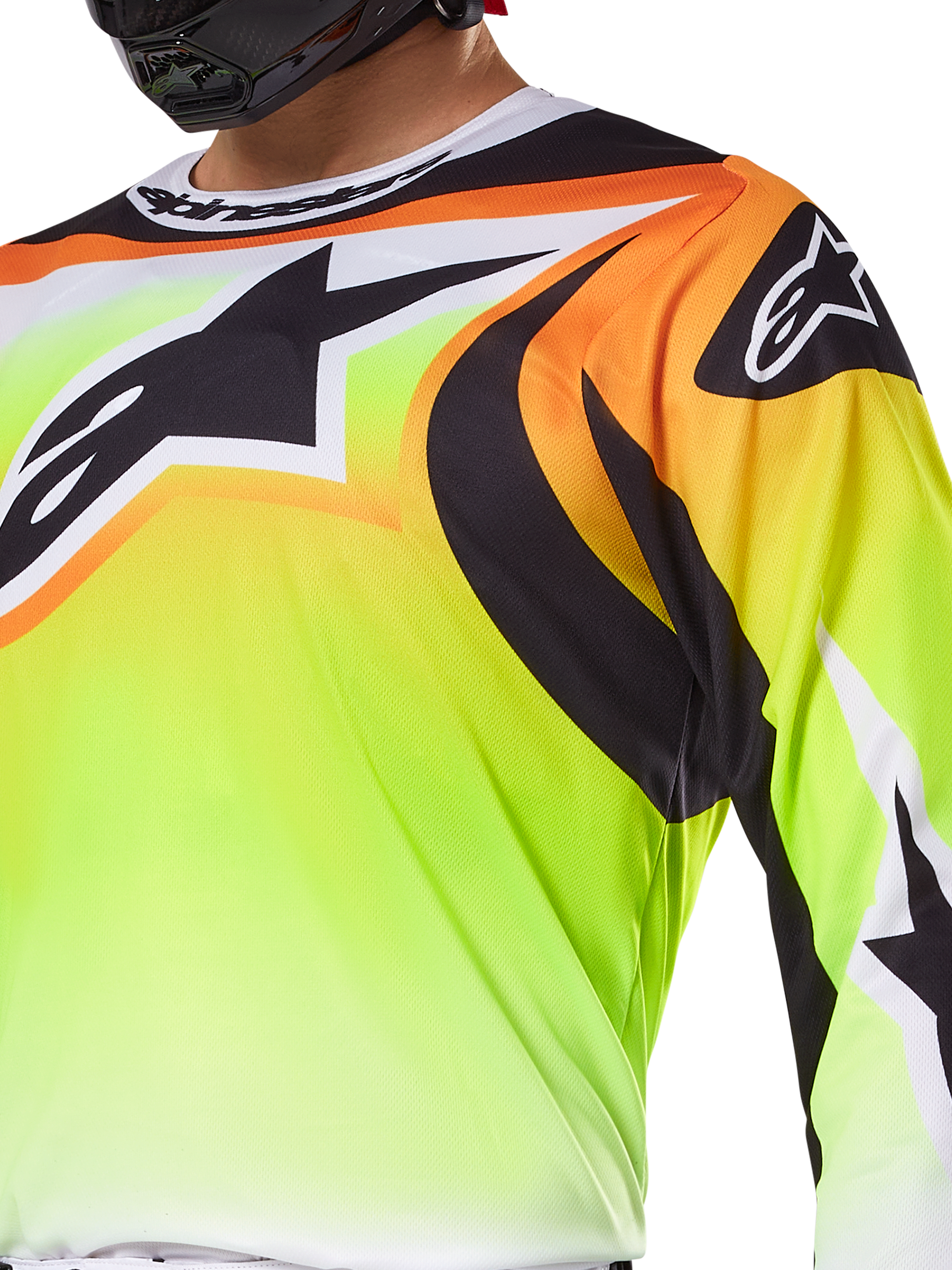 Alpinestars 2025 Fluid Wurx Gear Set, motorcross jersey en broek, geel, met opvallende zwarte graphics en branding, hoogwaardige race-uitrusting voor off-road- en motorcrossrijders.