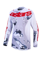 Alpinestars Racer Air Lone Jersey, Men's Motocross Jersey, Gray Camo and White, lightweight breathable mesh construction.