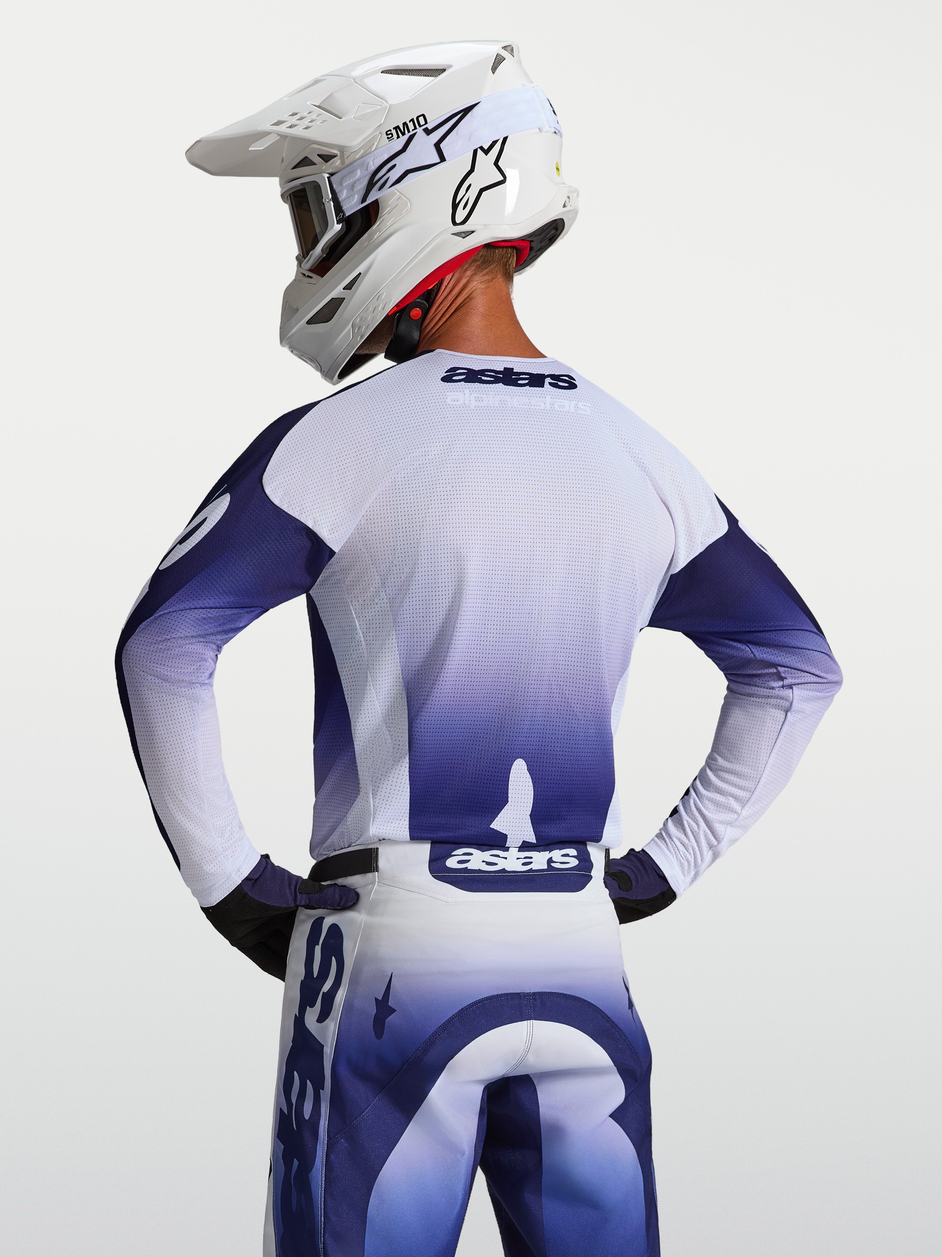 Alpinestars Racer Air Amber Jersey, Men's Motocross Racing Jersey, Blue and White, Rear View with Ventilated Mesh Construction