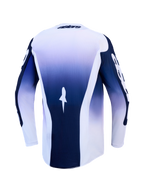 Alpinestars Racer Air Amber Jersey, blue and white motocross jersey, back view, breathable mesh, extended rear hem.