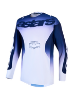 Alpinestars Racer Air Amber Jersey, men's blue and white ventilated motocross racing top with breathable mesh.
