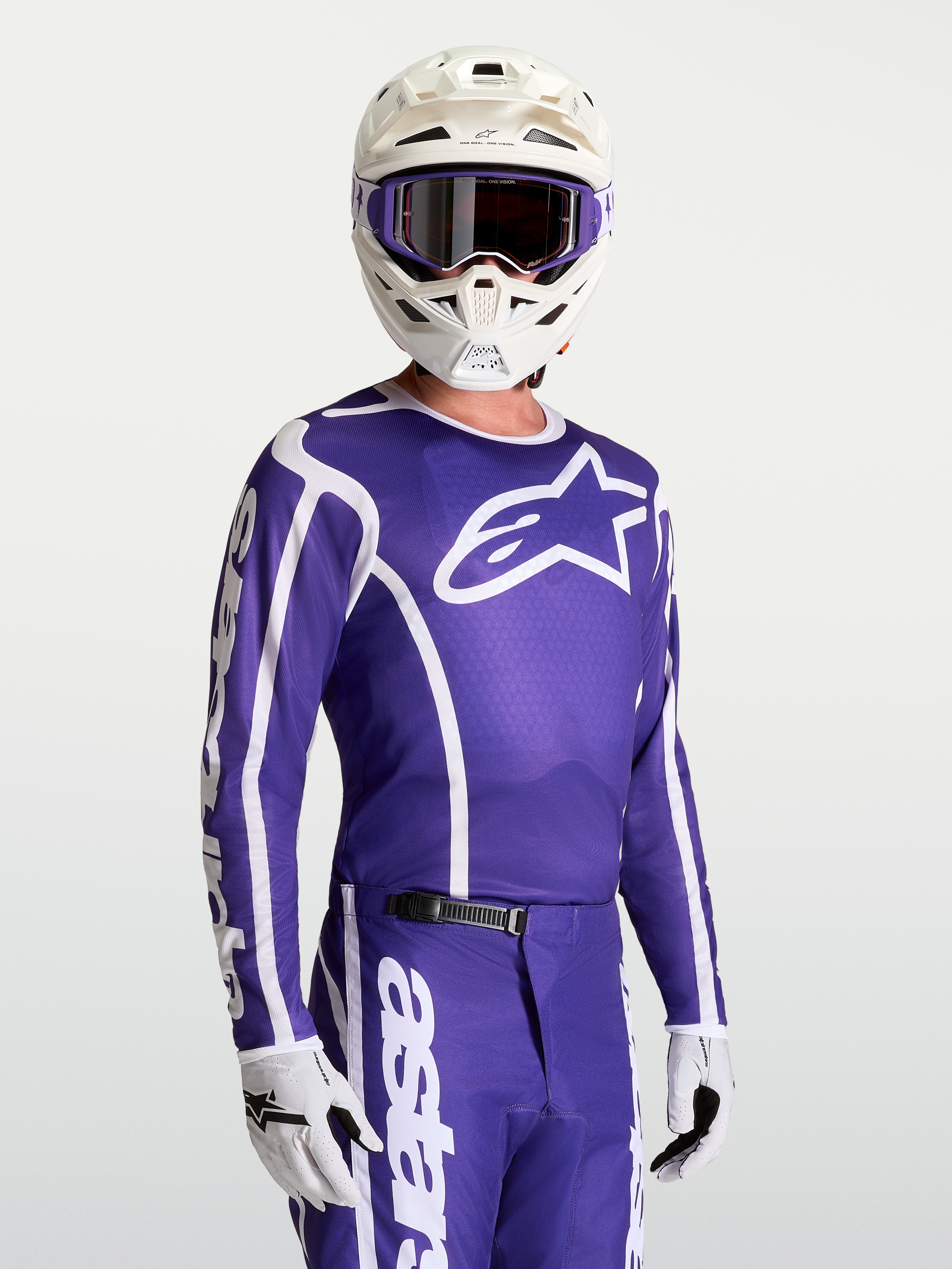 Alpinestars Fluid Apex V2 Jersey, heren-motorcrossjersey in donkerblauw en wit, vochtafvoerend textiel voor off-road rijden.