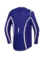 Alpinestars Fluid Apex V2 Men's Motocross Jersey in Deep Blue and White, featuring a dropped tail for rear coverage.