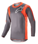 Alpinestars 2023 Racer Hoen Jersey, motorcross shirt met lange mouwen, Magnet Gray en Hot Orange, wit Alpinestars logo op de borst en schouders, lichtgewicht performance-stof voor off-road racing