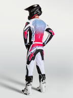 Alpinestars Fluid Drag Jersey, Men's Motocross Gear, Black and Red Fluo, breathable moisture-wicking textile, rear view on model.