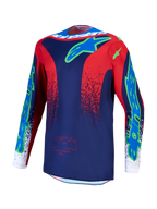 Alpinestars Fluid Drag Jersey, Men's Motocross Top, Navy Blue and Fire Red, breathable moisture-wicking polyfabric.