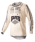 Alpinestars 2023 Racer Found Jersey, motocross shirt, beige met zwarte graphics, off-road performance-kleding met lange mouwen, voorzien van AS-logo en branding op de mouwen