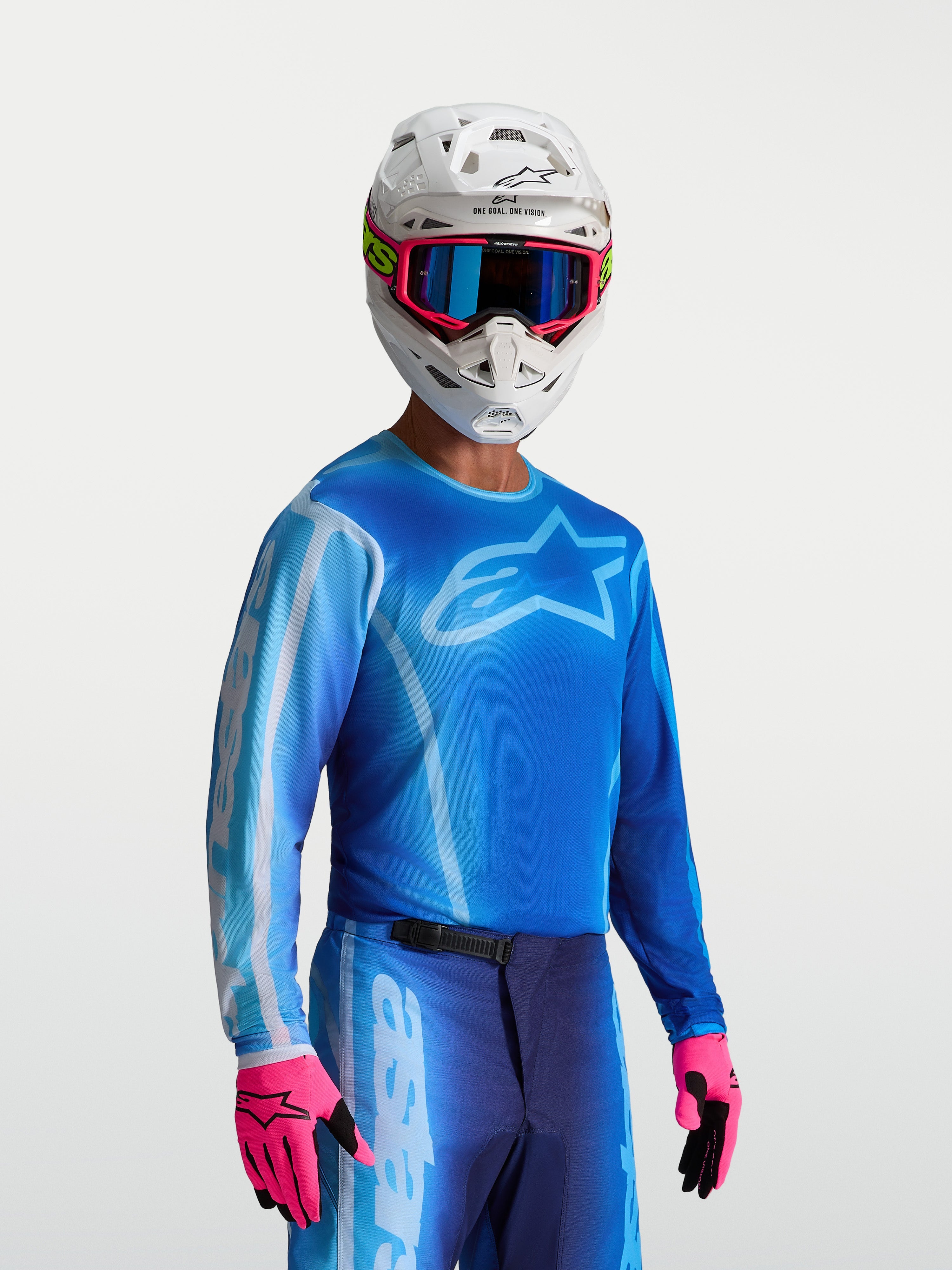 Alpinestars Fluid Kepler Jersey, Men's Motocross Jersey in Ucla and Blithe Blue, breathable moisture-wicking polyfabric.