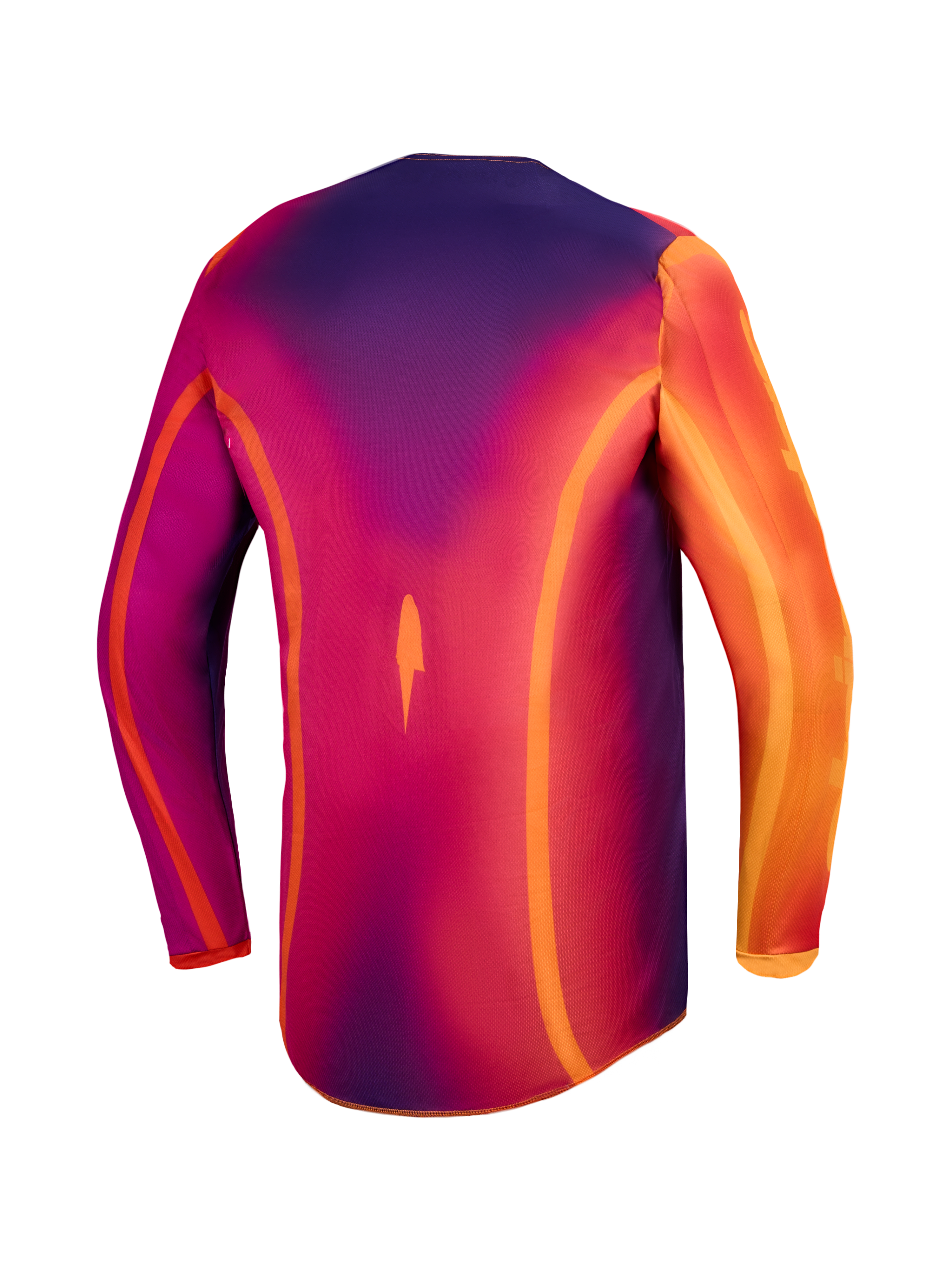 Alpinestars Fluid Kepler Jersey, men's purple and orange motocross top with moisture-wicking polyfabric and longer rear cut.
