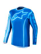 Alpinestars Fluid Kepler jersey 2027, blauwe MX-jersey met groot sterlogo, ademend en vochtafvoerend materiaal.