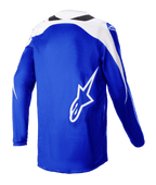 Alpinestars 2023 Fluid Narin Jersey, motocross shirt, Blue Ray White, achteraanzicht met groot wit A-star logo, witte schouderpanelen, ademende poly-stof voor off-road prestaties