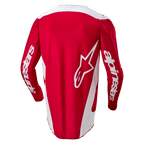 Alpinestars 2024 Fluid Lurv Jersey, motorcross shirt, Mars Red en wit, achteraanzicht met een groot wit sterlogo op de rug, witte zijpanelen en branding op de mouwen