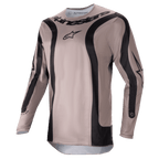Alpinestars 2024 Fluid Lurv Jersey, motorcross shirt, Mud Black, met zwarte gebogen grafische panelen en centraal Alpinestars-logo op de borst, lichtgewicht ademende poly-stof voor off-road raceprestaties