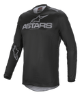 Alpinestars Fluid Graphite Jersey, motorcross jersey, zwart en donkergrijs, met grijs ASTARS-logo op de borst en schouder, sterlogo op de mouw, technische mesh-constructie met lange mouwen voor off-road racing