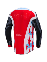 Techstar Beast Coast Beperkte Oplage Jersey, achterzijde in rood en wit met camo mouwen en lasergesneden perforaties.