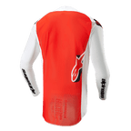 Alpinestars 2024 Supertech Ward Jersey, achteraanzicht, White Hot Orange, met een groot opvallend oranje middenpaneel, witte mouwen en zijpanelen met zwarte Alpinestars-branding en Astar-logo op de onderrug, professionele mesh-constructie voor motorcross.