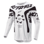 Alpinestars 2024 Racer Hana Jersey, motocross jersey, wit en zwart, met opvallende zwarte Alpinestars-branding op de borst, cirkelvormig ASTARS-logo en technische mesh-panelen voor off-road prestaties