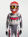 Alpinestars Jeugd Supertech Swan jersey en gear set, grijze en fluo rode motocross-outfit van ademend stretchmesh.