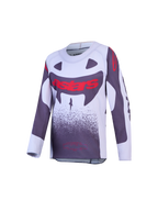 Alpinestars Jeugd Supertech Swan Jersey voor motorcross, grijs en wit met rode graphics, lichtgewicht stretch-mesh constructie.