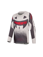 Alpinestars Jeugd Supertech Swan jersey 2027, motocross jersey, grijs en fluo rood, lichtgewicht geventileerd stretchmesh.