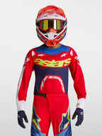 Alpinestars Jeugd Supertech Dyna Jersey 2027, rood en marineblauw motocrossjersey van ademend stretchmesh voor jonge rijders.
