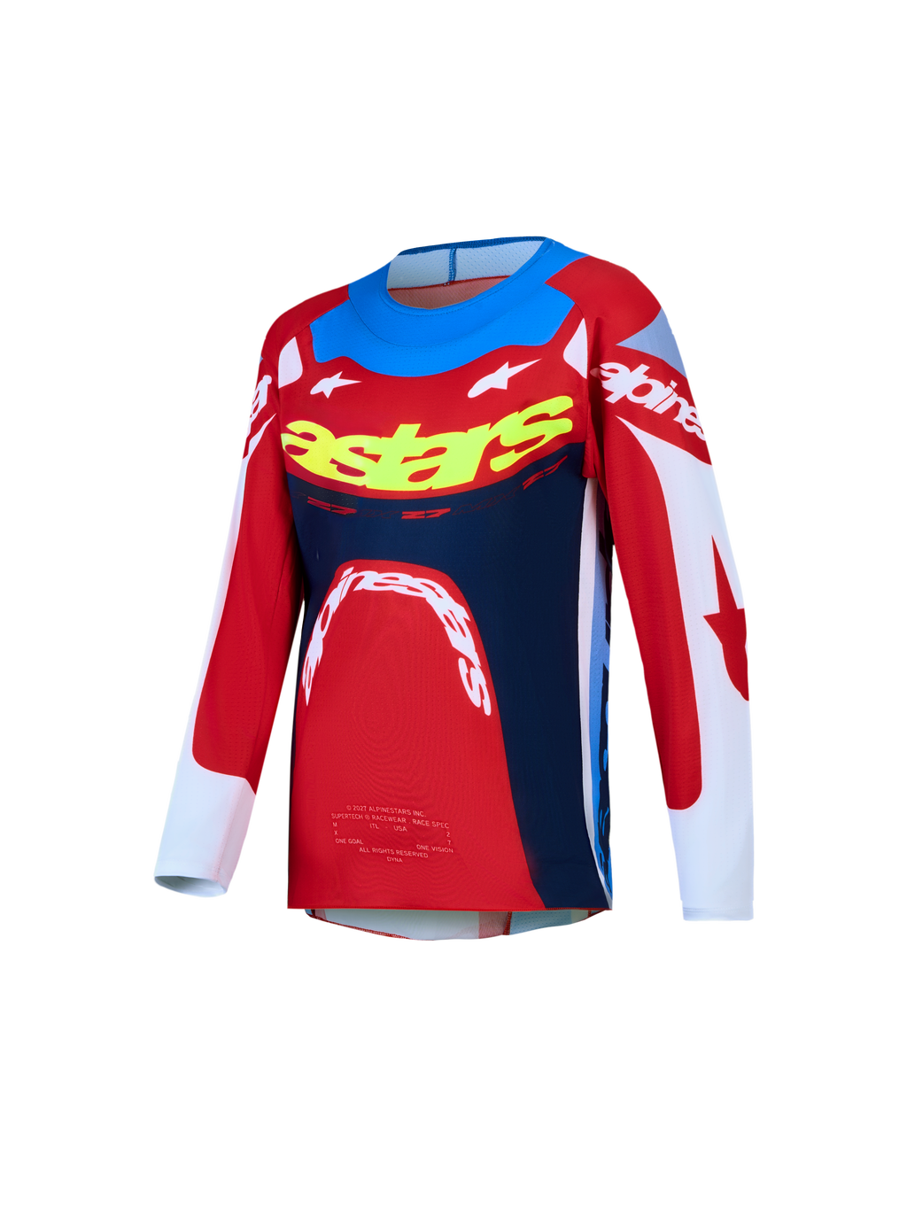 Alpinestars jeugd Supertech Dyna jersey 2027, motorcrossjersey, rood, wit en donkerblauw, van ademend stretchmesh.