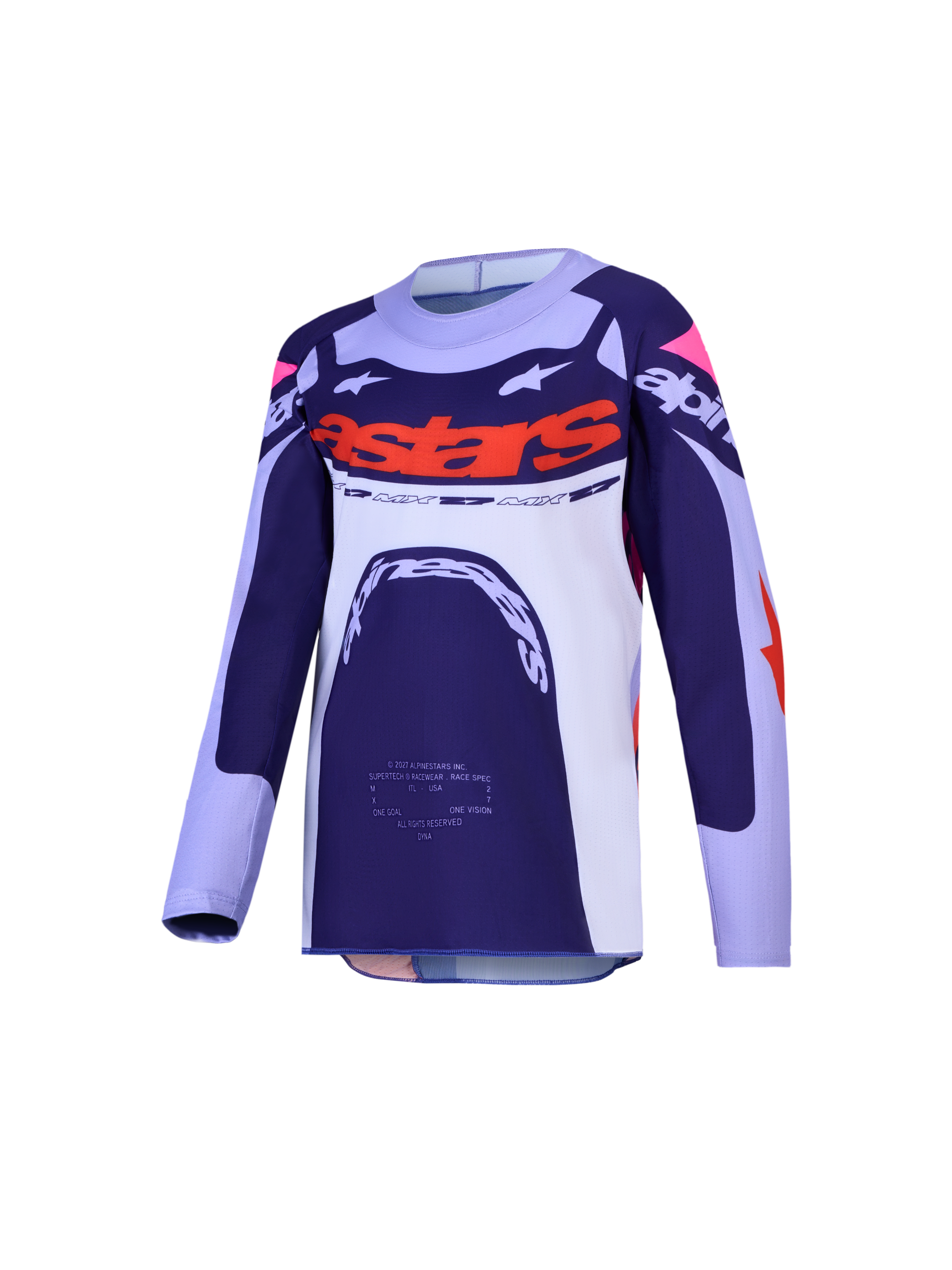 Alpinestars Youth Supertech Dyna Jersey, motocross racing top, navy and white with orange accents, youth off-road gear.