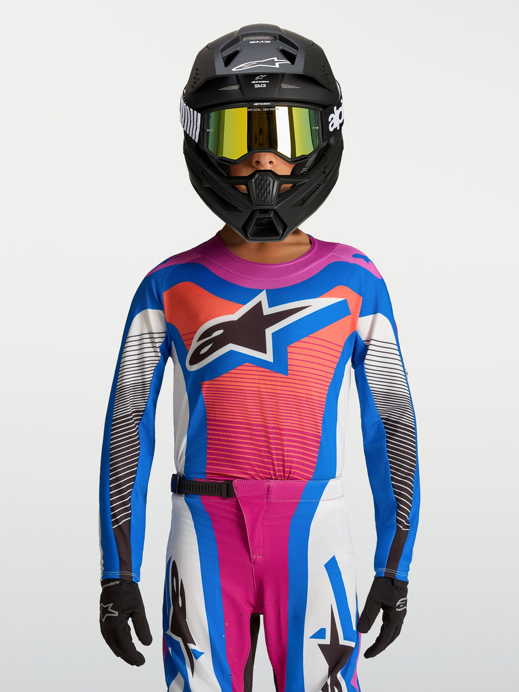 Alpinestars jeugd Supertech Maven jersey, blauw en koraal, lichtgewicht mesh motocrosskleding voor jonge rijders.