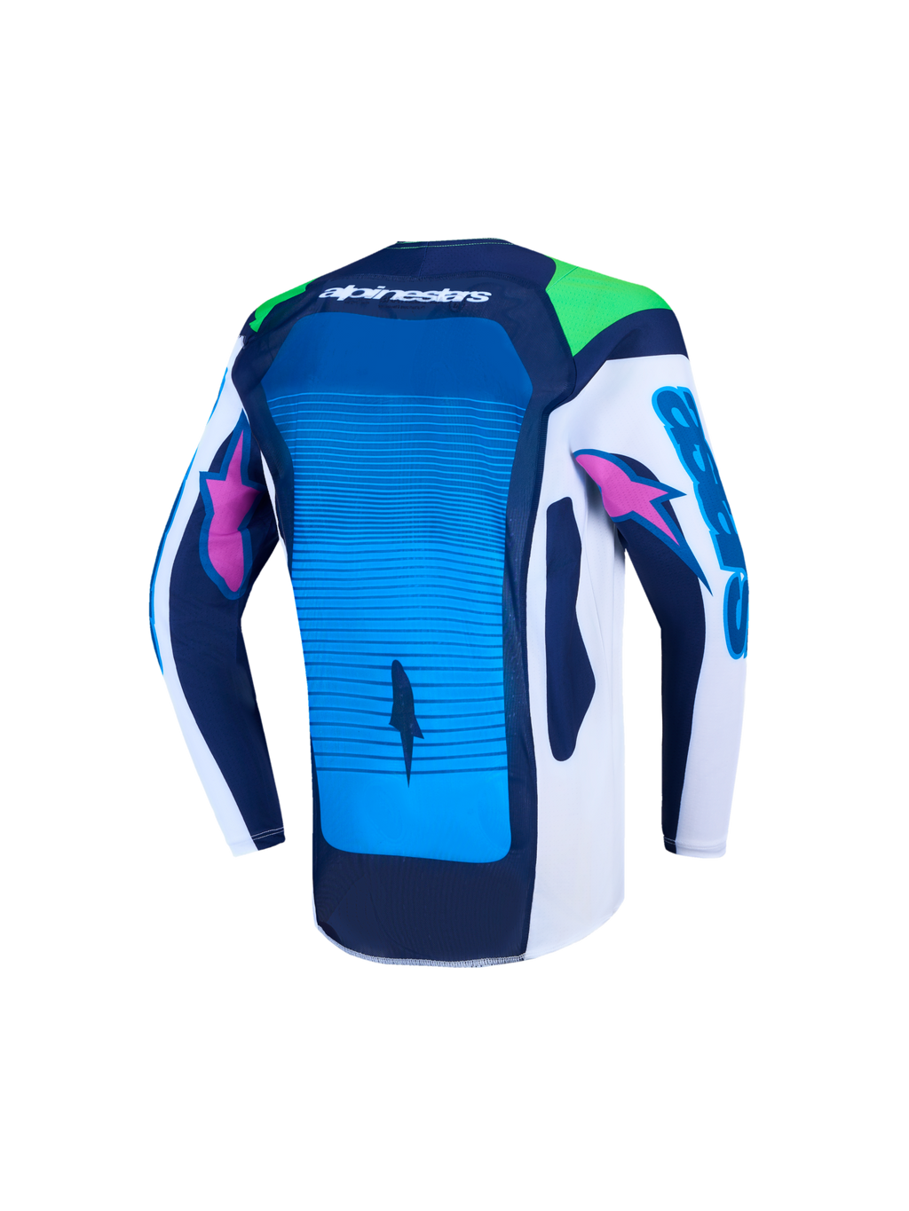 Alpinestars Youth Supertech Maven Jersey, Motocross Racing, Blue and White, back view showing breathable stretch mesh.