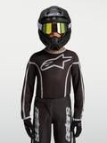 Alpinestars Jeugd Fluid Apex V2 Jersey, zwart en zilver, motocross jersey met ergonomische atletische pasvorm.