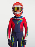 Alpinestars Jeugd Fluid Drag Jersey 2027, donkerblauw en rood met gele accenten, motocrossjersey voor jonge rijders.