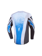 Alpinestars Jeugd Fluid Drag Jersey 2027, grijze en blauwe motorcrossjersey voor jeugd met een verlengde achterkant.