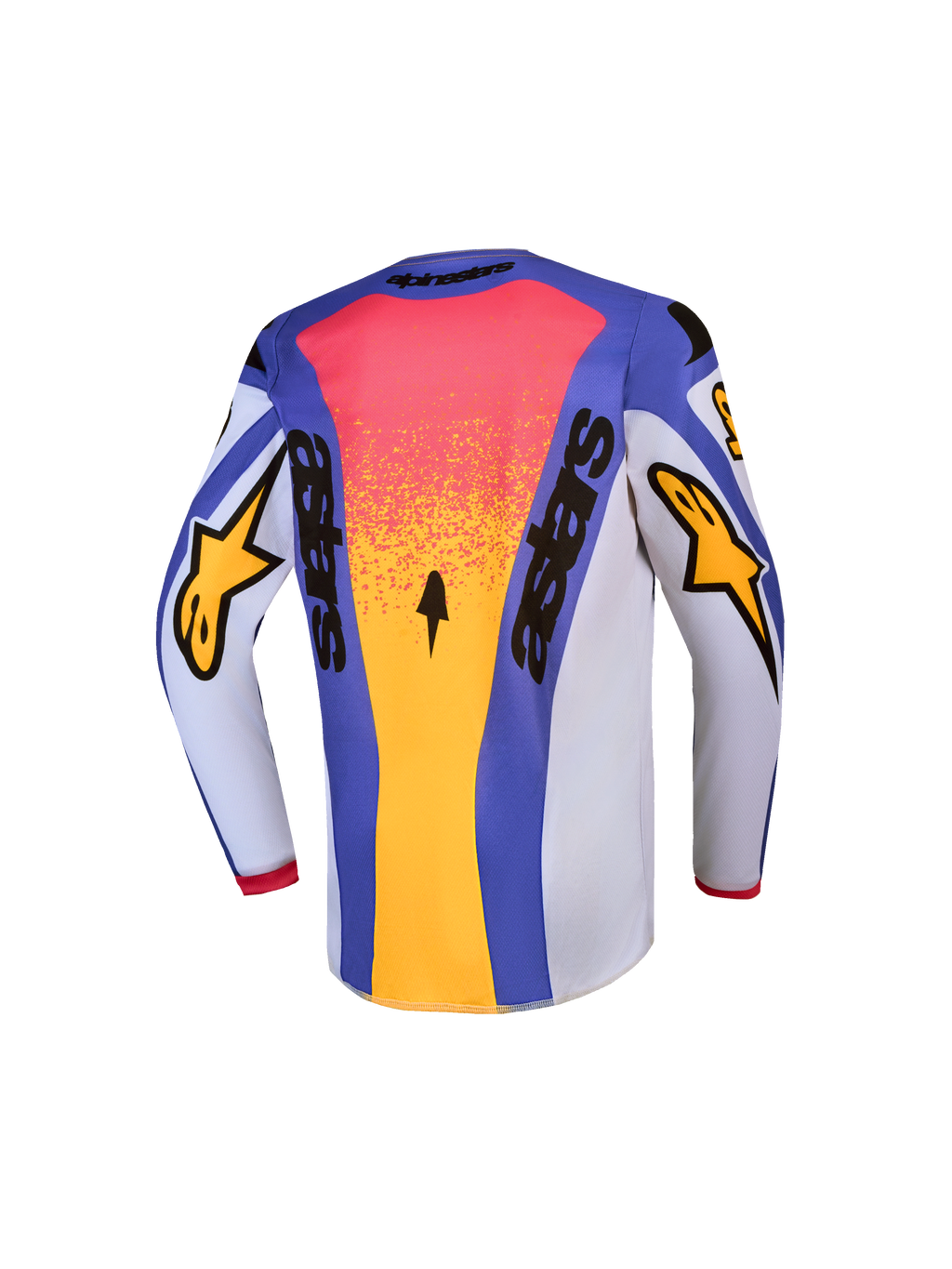 Alpinestars Jeugd Fluid Drag Jersey, motorcrossjersey, achteraanzicht, blauw en goud, vochtafvoerende textielconstructie.