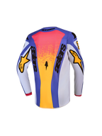 Alpinestars Jeugd Fluid Drag Jersey, motorcrossjersey, achteraanzicht, blauw en goud, vochtafvoerende textielconstructie.