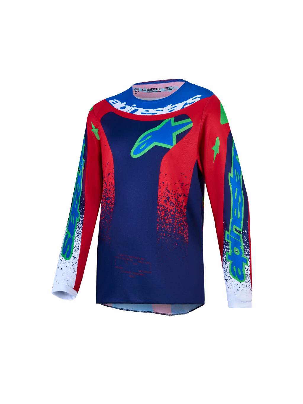 Alpinestars Jeugd Fluid Drag Jersey, motorcrossjersey voor off-road rijden, jeugd, blauw en rood, vochtafvoerend polyfabric.