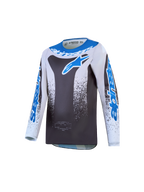 Alpinestars Jeugd Fluid Drag jersey 2027, motocross racing jersey voor kinderen, grijs en blauw, ademend polyfabric.
