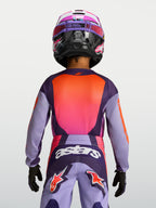 Alpinestars Jeugd Fluid Hunt Jersey, paarse en roze motorcrossjersey voor kinderen, vochtafvoerend materiaal, rugaanzicht.