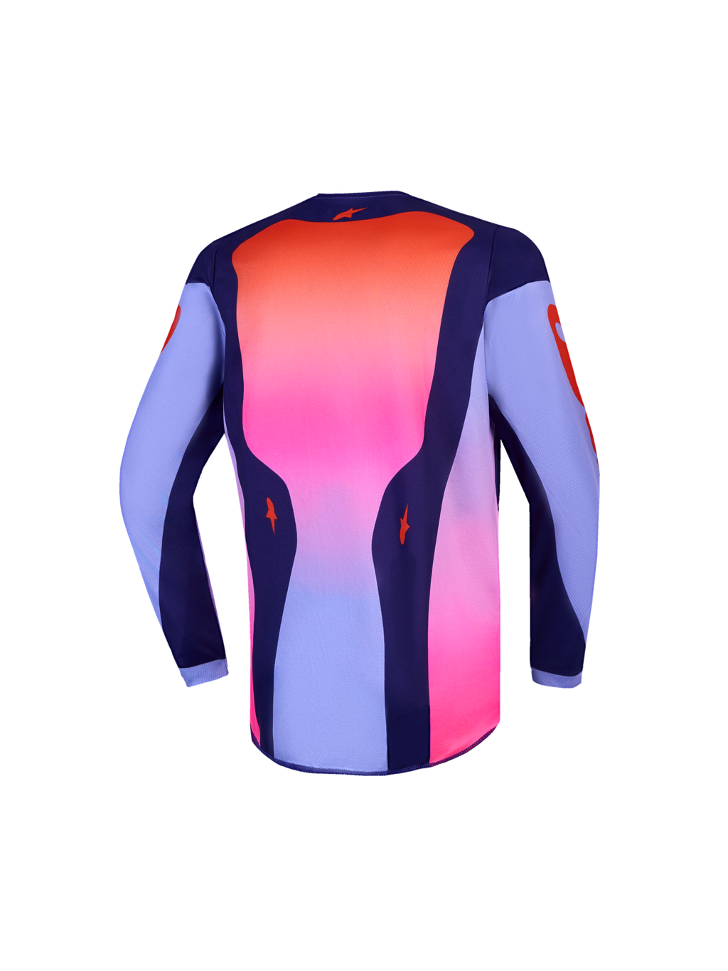 Alpinestars jeugd Fluid Hunt jersey, paars en roze fluo motorcrossjersey met verlengde achterkant, achteraanzicht.