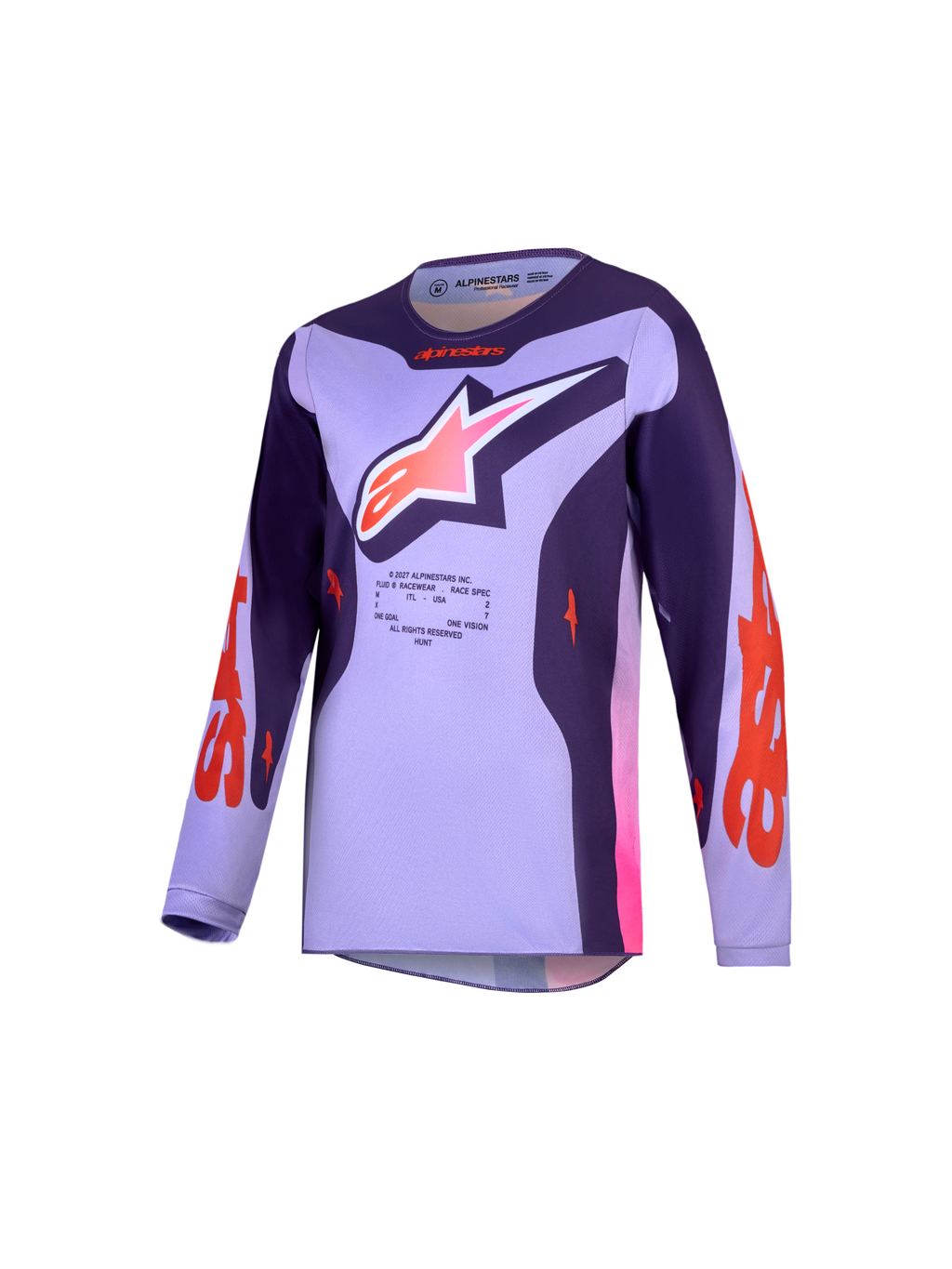 Alpinestars Jeugd Fluid Hunt jersey, motocross-jersey voor de jeugd, licht- en donkerpaars, vochtafvoerend polyfabric