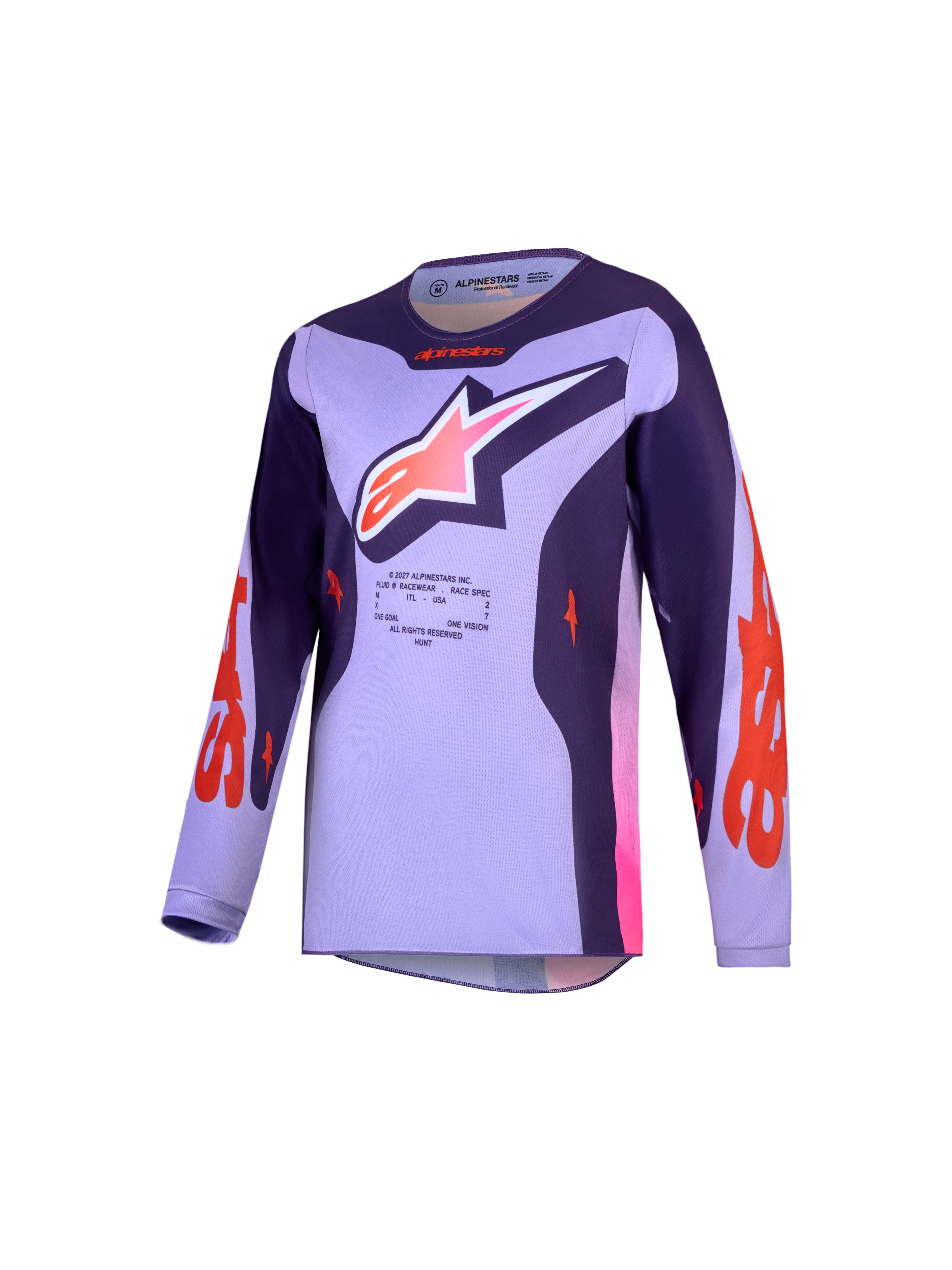 Alpinestars Jeugd Fluid Hunt jersey, motocross-jersey voor de jeugd, licht- en donkerpaars, vochtafvoerend polyfabric