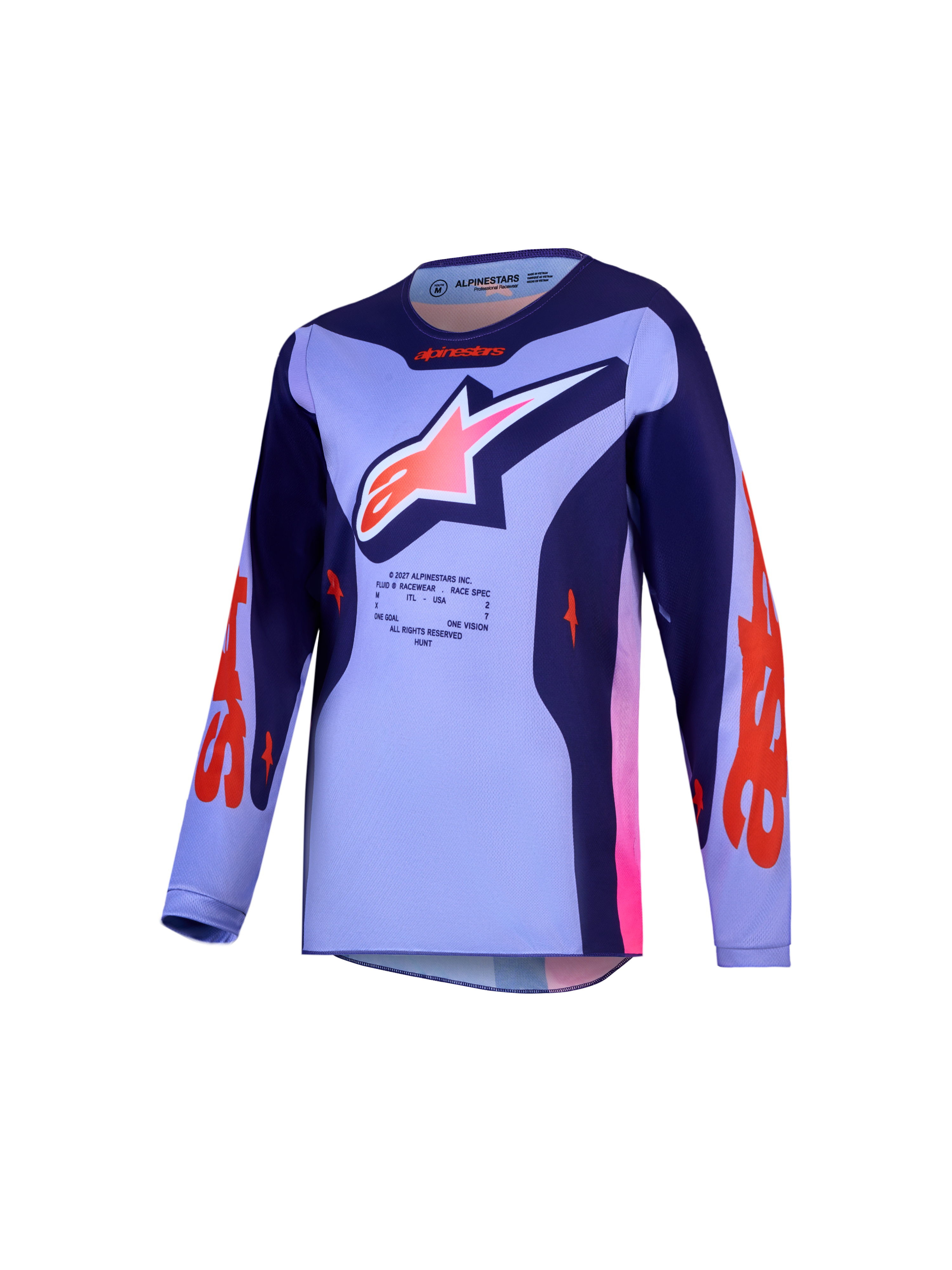 Alpinestars Jeugd Fluid Hunt jersey, motocrossjersey voor kinderen, paars en roze, ademend en vochtafvoerend polyfabric, sportieve pasvorm voor off-road rijden