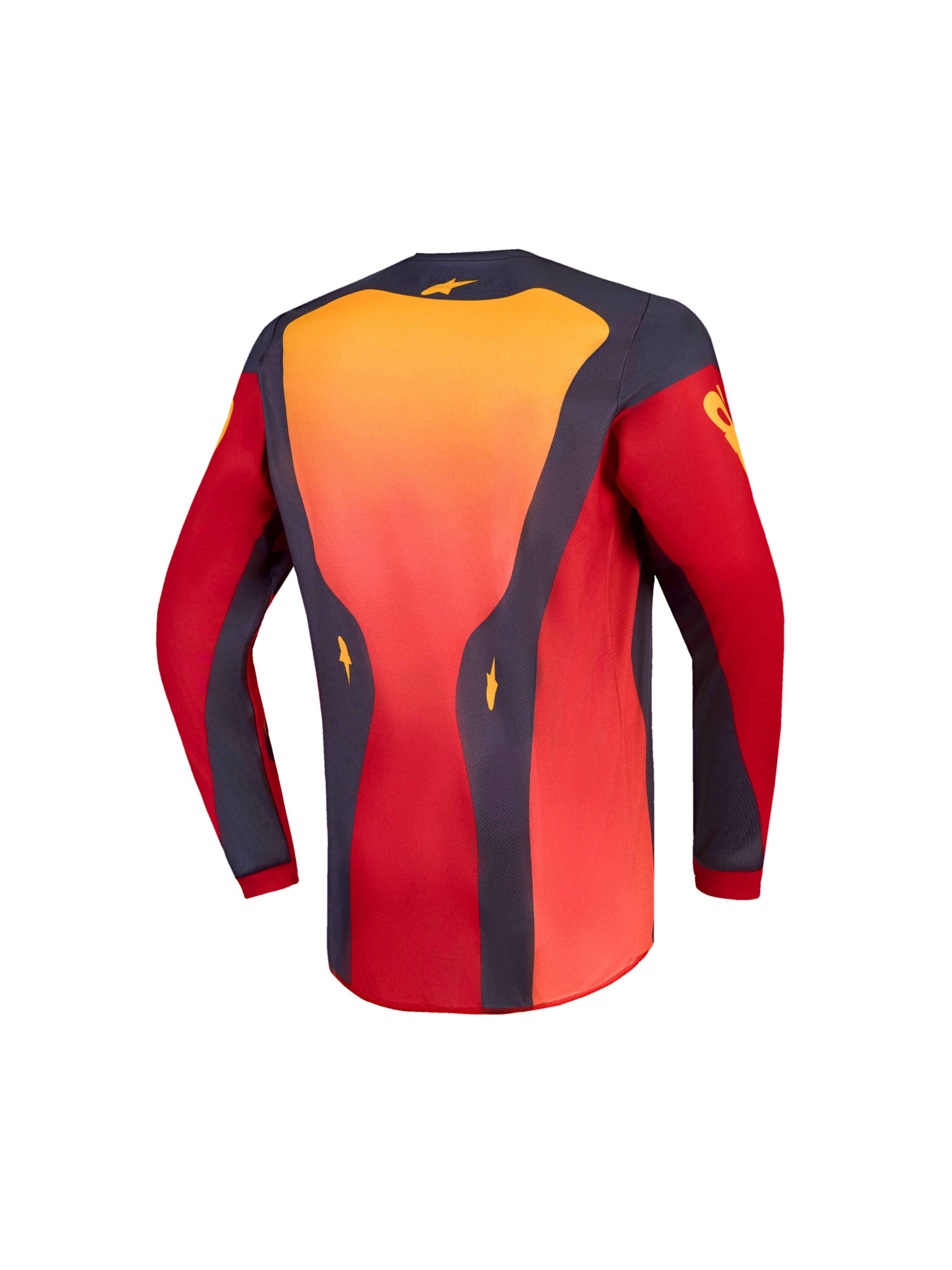 Alpinestars Jeugd Fluid Hunt Jersey, motorcrossjersey voor kinderen, achterkant, rood en grijs met oranje accenten, verlengde achterzijde voor extra dekking tijdens off-road ritten.