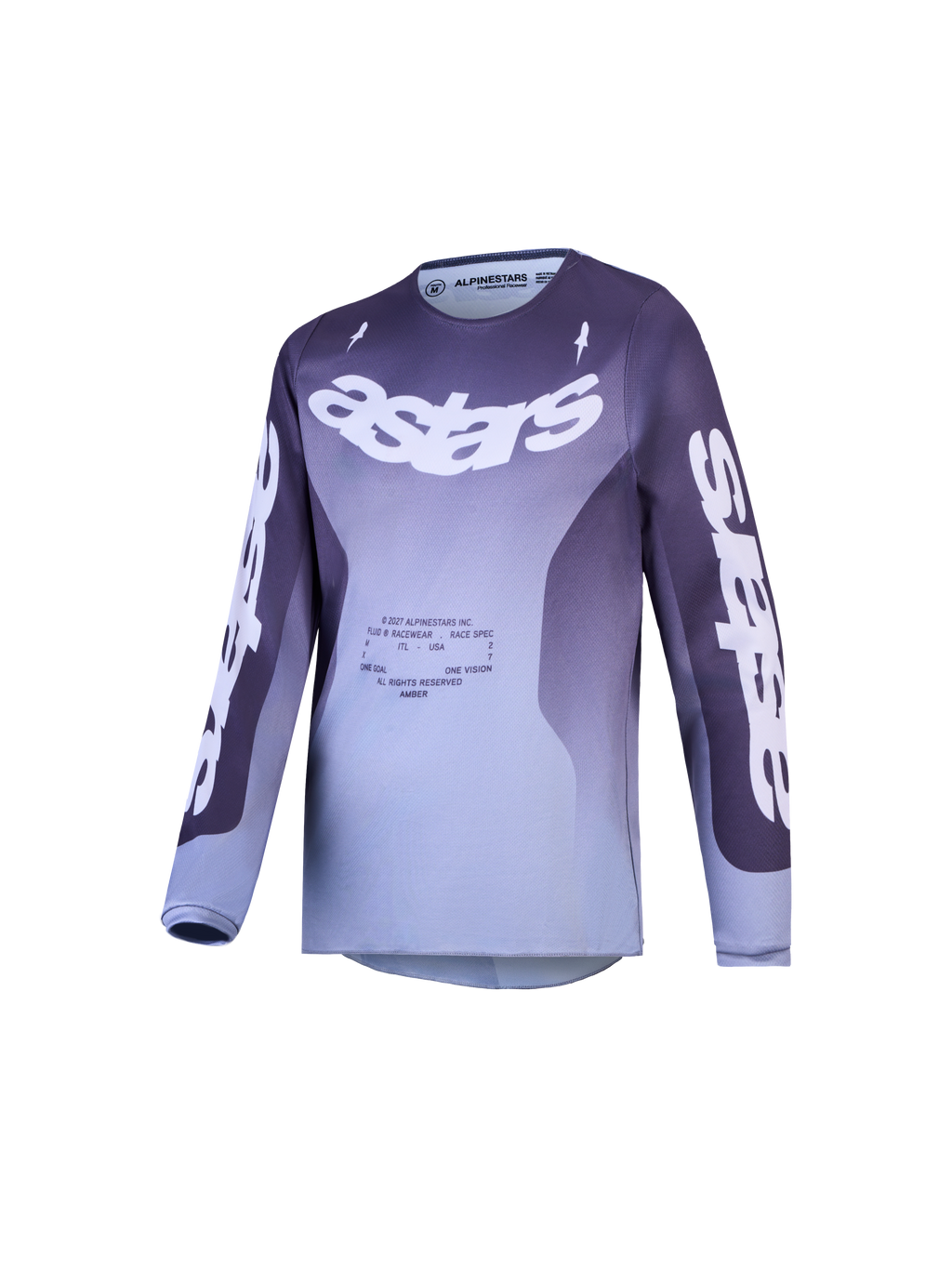 Alpinestars Jeugd Fluid Amber Jersey, paars en grijs kleurverloop, motocross jersey met opvallende Astars-branding.